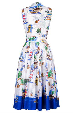 Aster Dress Shirt Collar Sleeveless Midi Length Cotton Musola (Hawaiian Souvenir)