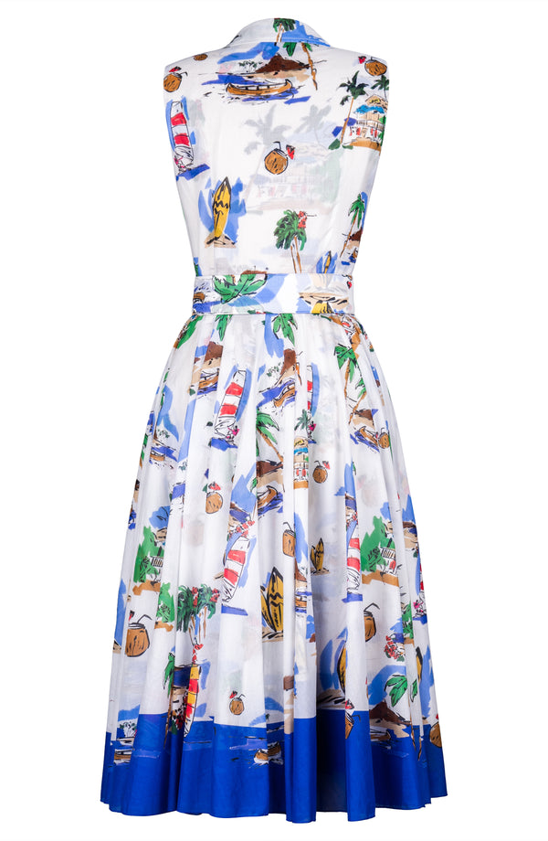 Aster Dress Shirt Collar Sleeveless Midi Length Cotton Musola (Hawaiian Souvenir)