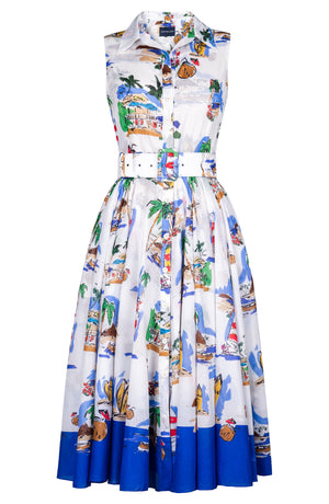 Aster Dress Shirt Collar Sleeveless Midi Length Cotton Musola (Hawaiian Souvenir)