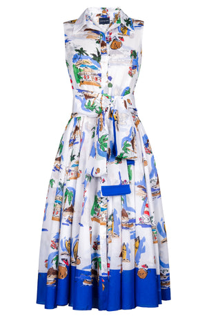 Aster Dress Shirt Collar Sleeveless Midi Length Cotton Musola (Hawaiian Souvenir)