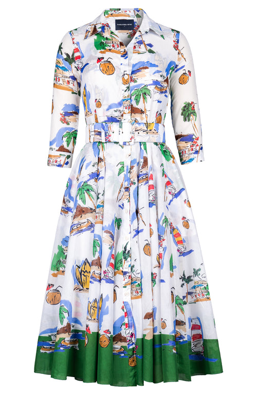 Aster Dress Shirt Collar 3/4 Sleeve Midi Length Cotton Musola (Hawaiian Souvenir)