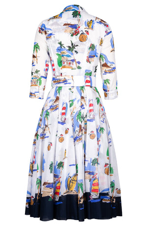 Aster Dress Shirt Collar 3/4 Sleeve Midi Length Cotton Musola (Hawaiian Souvenir)