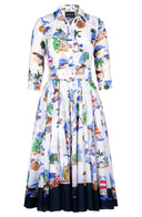 Aster Dress Shirt Collar 3/4 Sleeve Midi Length Cotton Musola (Hawaiian Souvenir)