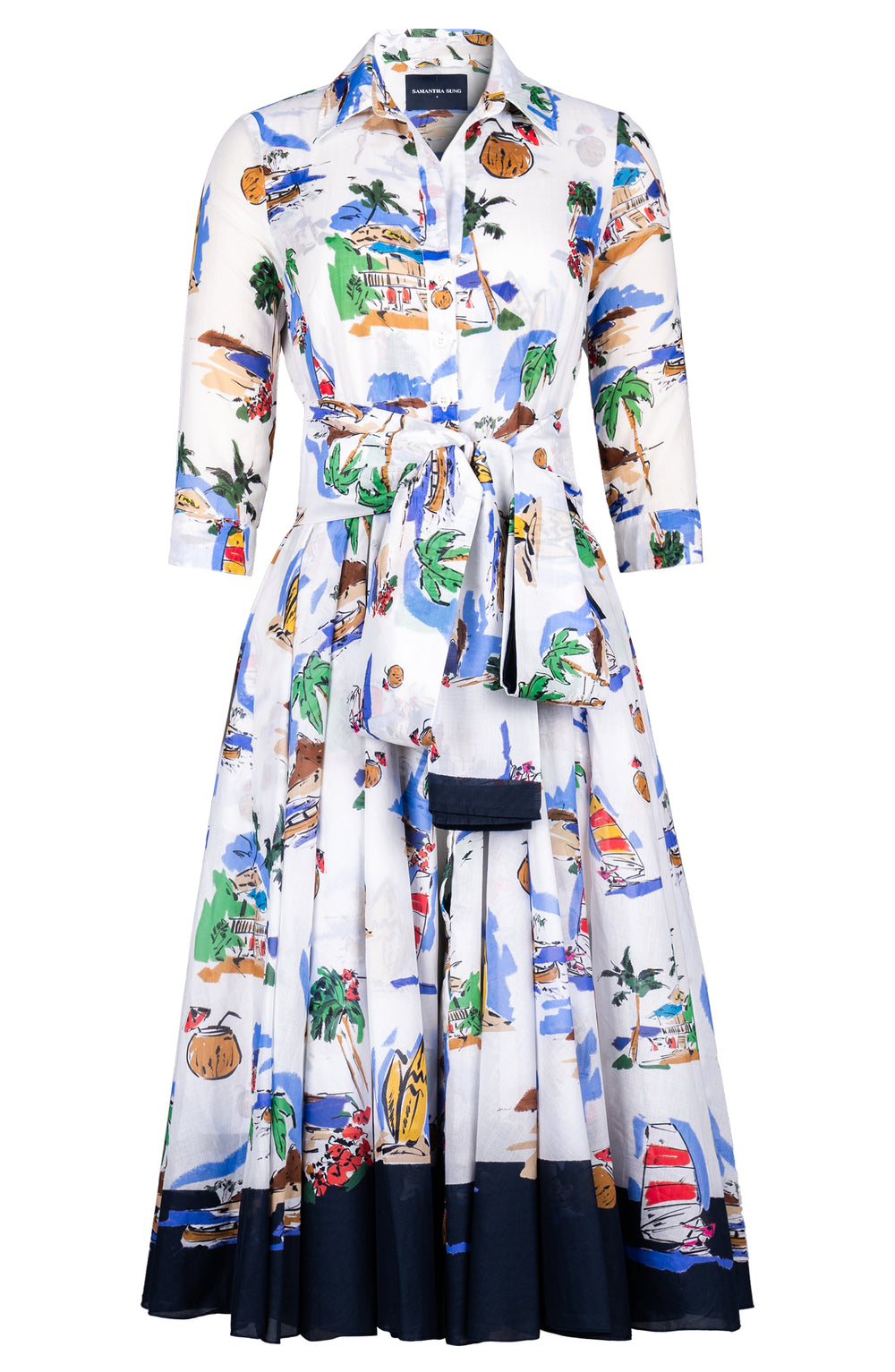 Aster Dress Shirt Collar 3/4 Sleeve Midi Length Cotton Musola (Hawaiian Souvenir)