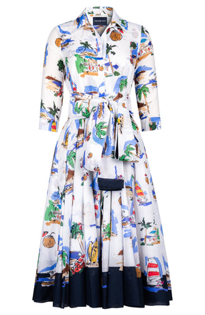 Aster Dress Shirt Collar 3/4 Sleeve Midi Length Cotton Musola (Hawaiian Souvenir)