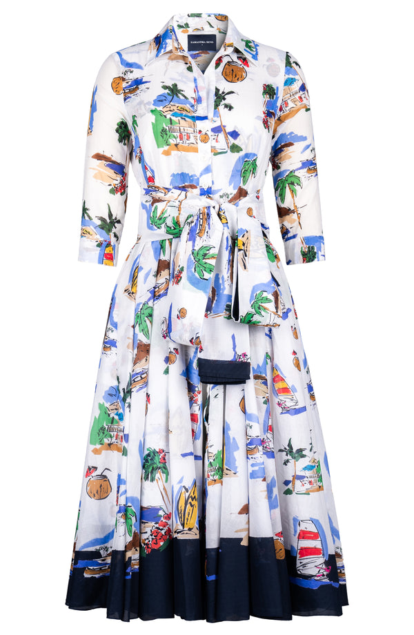 Aster Dress Shirt Collar 3/4 Sleeve Midi Length Cotton Musola (Hawaiian Souvenir)