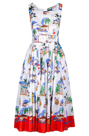 Aster Dress Boat Neck Sleeveless Midi Length Cotton Musola (Hawaiian Souvenir)