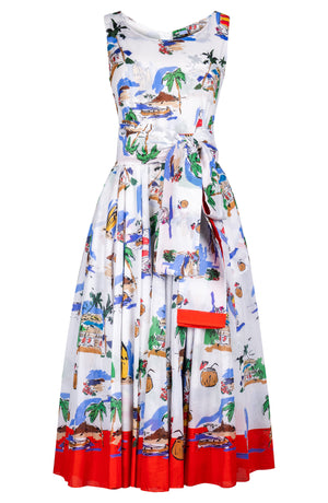 Aster Dress Boat Neck Sleeveless Midi Length Cotton Musola (Hawaiian Souvenir)