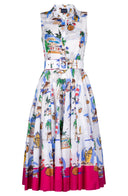 Aster Dress Shirt Collar Sleeveless Midi Length Cotton Musola (Hawaiian Souvenir)