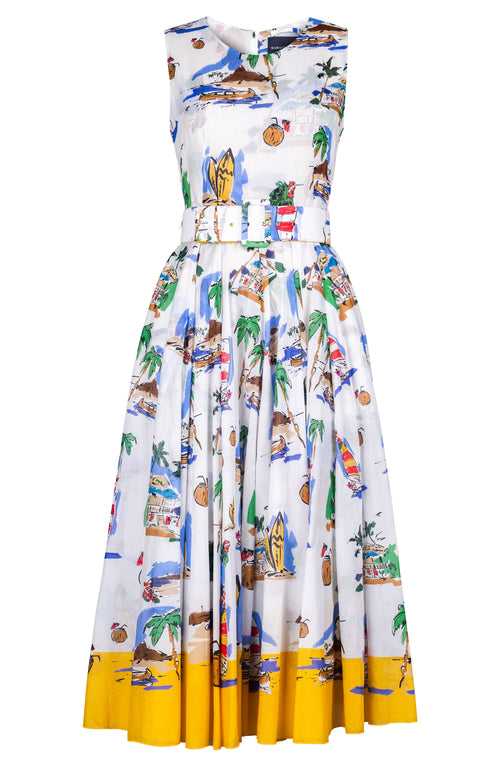 Aster Dress Crew Neck Sleeveless Midi Length Cotton Musola (Hawaiian Souvenir)