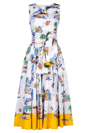 Aster Dress Crew Neck Sleeveless Midi Length Cotton Musola (Hawaiian Souvenir)