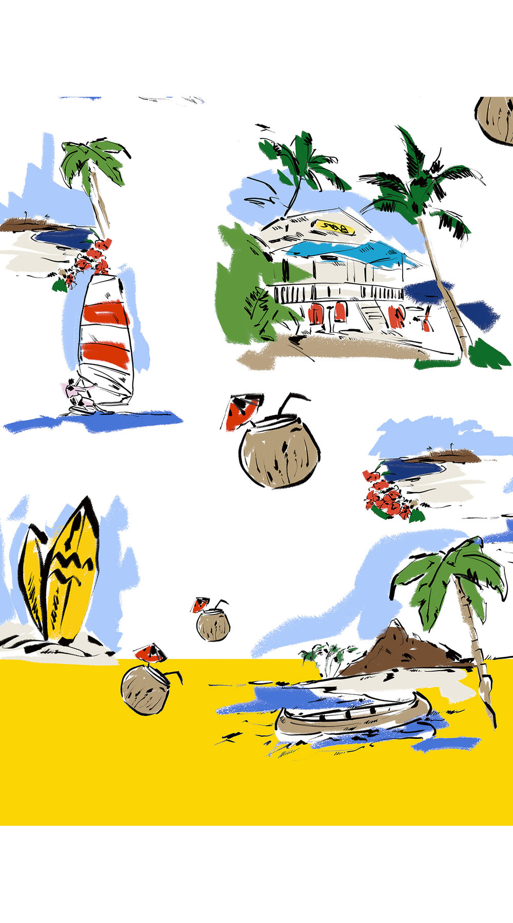 Abelia Dress Shirt Collar 3/4 Sleeve Midi Length Cotton Stretch (Hawaiian Souvenir)