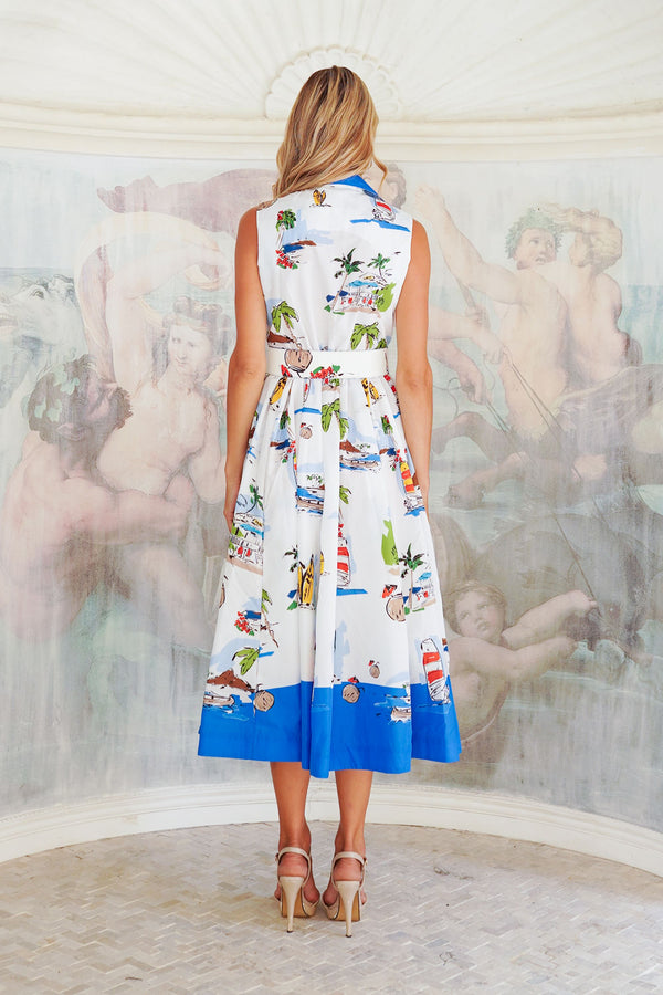 Terry Dress Shirt Collar Sleeveless Midi Plus Length Poliamide Taffta (Hawaiian Souvenir)