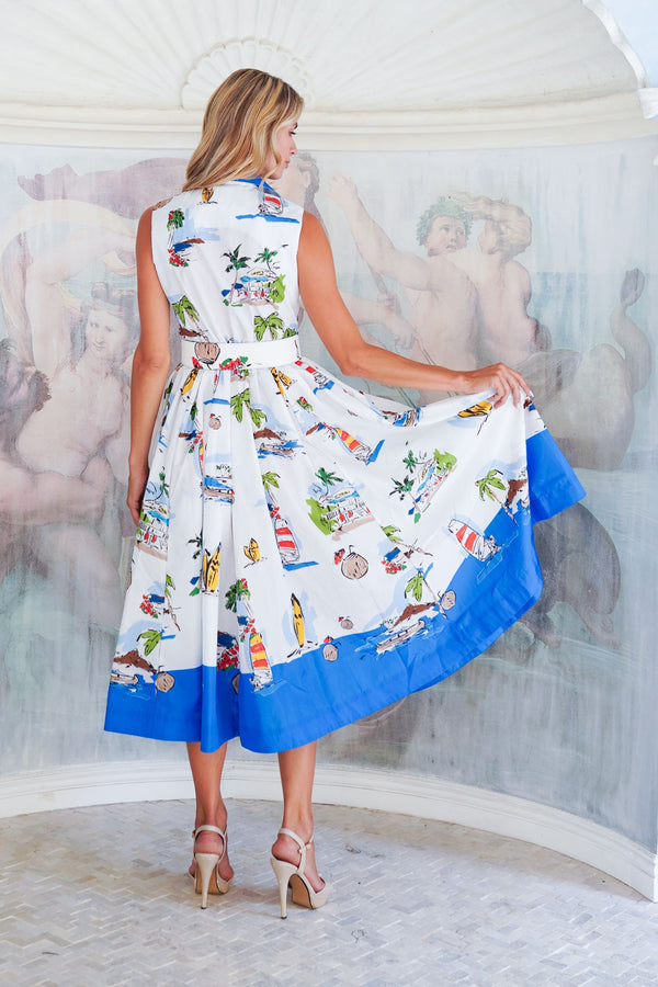 Terry Dress Shirt Collar Sleeveless Midi Plus Length Poliamide Taffta (Hawaiian Souvenir)