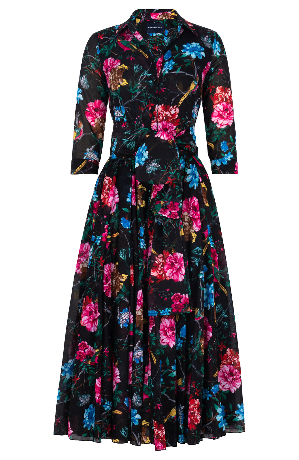 Aster Dress Shirt Collar 3/4 Sleeve Midi Length Cotton Musola (Heart Manor)