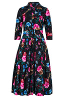 Audrey Dress #4 Shirt Collar 3/4 Sleeve Midi Length Cotton Stretch (Heart Manor)