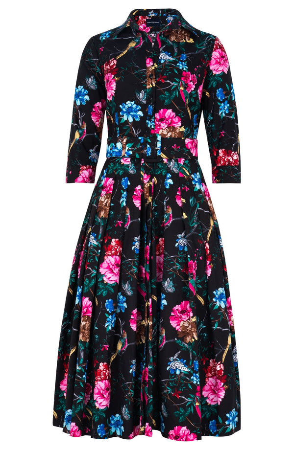 Audrey Dress #4 Shirt Collar 3/4 Sleeve Midi Length Cotton Stretch (Heart Manor)
