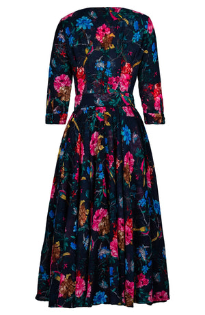 Aster Dress Crew Neck 3/4 Sleeve Midi Plus Length Wool (Heart Manor)- Indigo