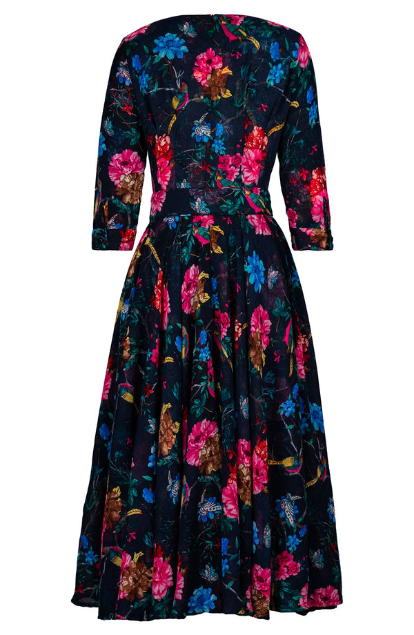 Aster Dress Crew Neck 3/4 Sleeve Midi Plus Length Wool (Heart Manor)- Indigo