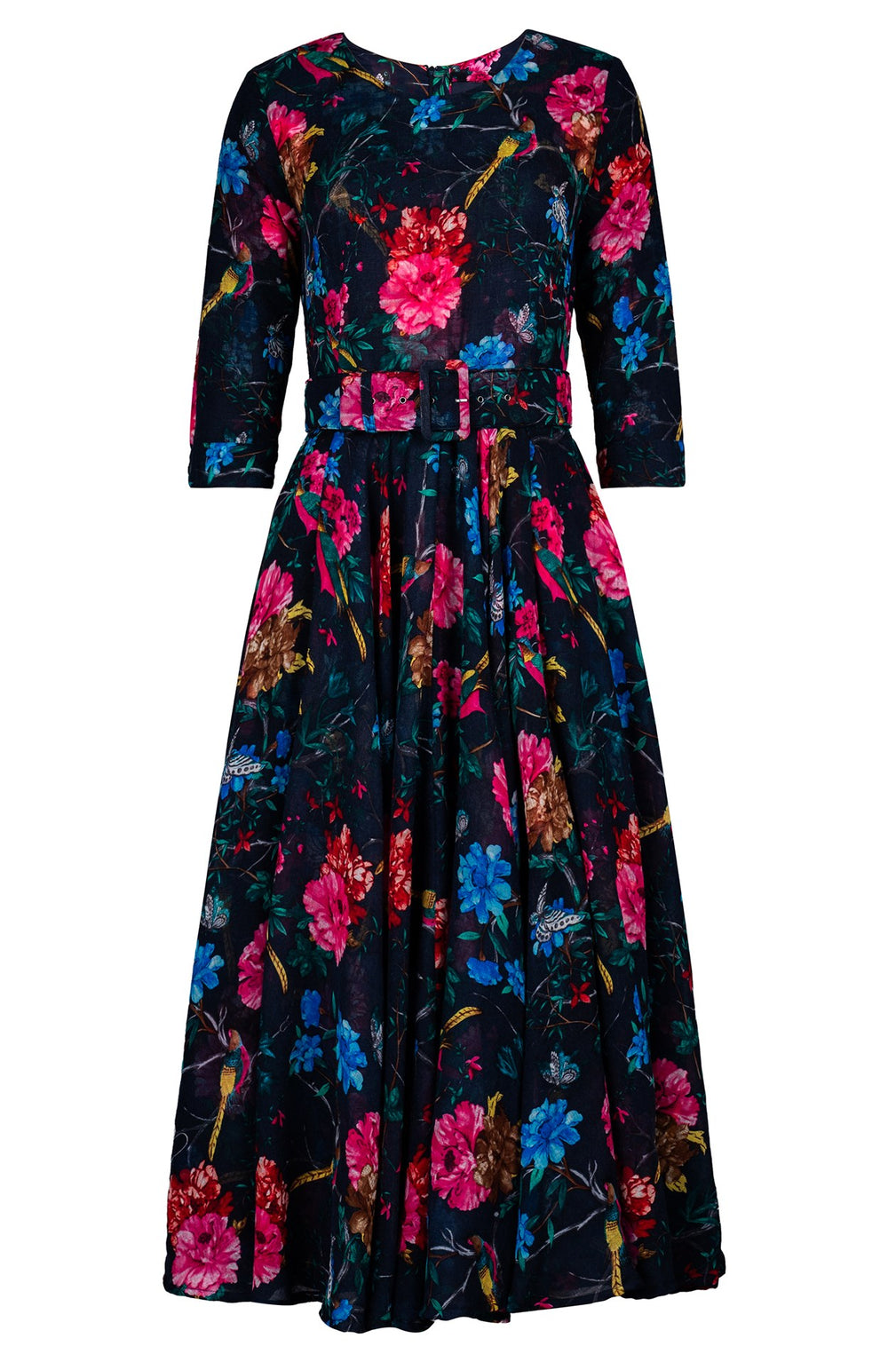 Aster Dress Crew Neck 3/4 Sleeve Midi Plus Length Wool (Heart Manor)- Indigo