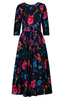 Aster Dress Crew Neck 3/4 Sleeve Midi Plus Length Wool (Heart Manor)- Indigo