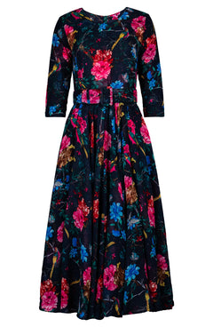 Aster Dress Crew Neck 3/4 Sleeve Midi Plus Length Wool (Heart Manor)- Indigo