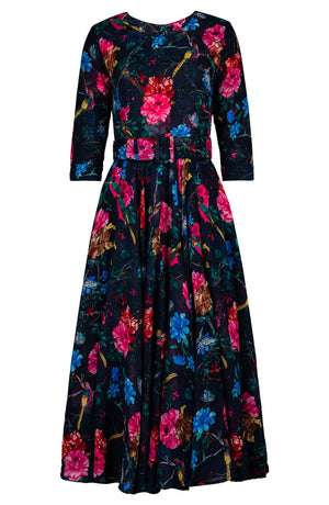 Aster Dress Crew Neck 3/4 Sleeve Midi Plus Length Wool (Heart Manor)- Indigo