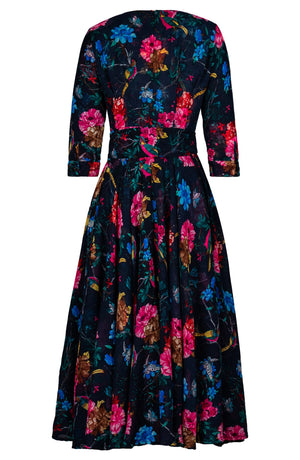 Aster Dress Crew Neck 3/4 Sleeve Midi Plus Length Wool (Heart Manor)- Indigo