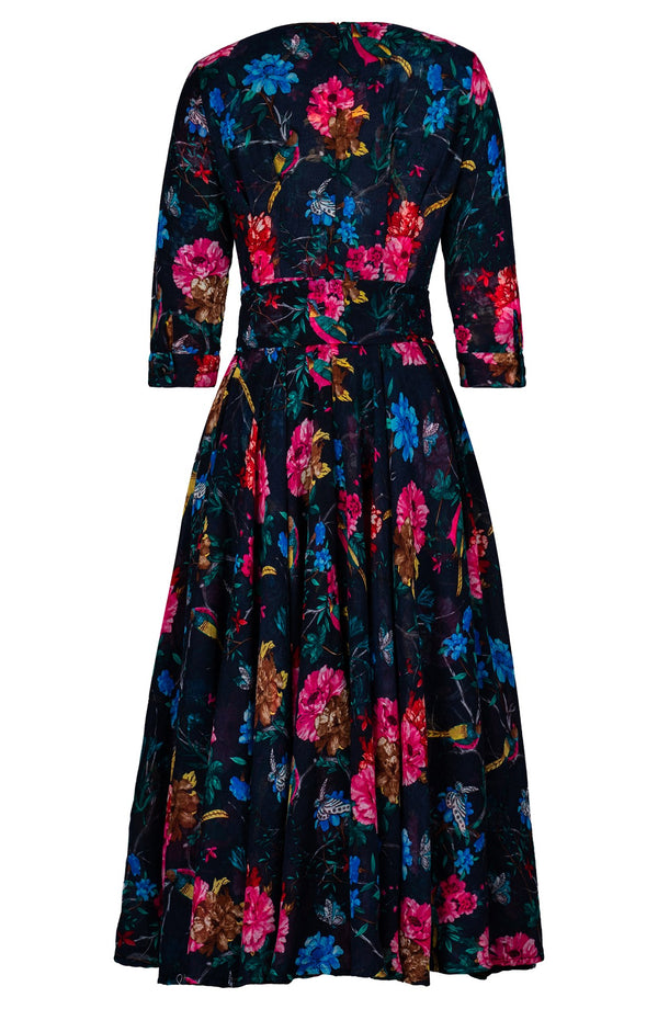 Aster Dress Crew Neck 3/4 Sleeve Midi Plus Length Wool (Heart Manor)- Indigo