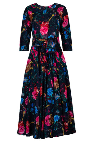 Aster Dress Crew Neck 3/4 Sleeve Midi Plus Length Wool (Heart Manor)- Indigo