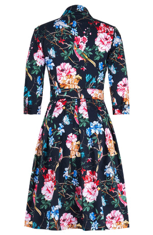 Audrey Dress #1 Shirt Collar 3/4 Sleeve Regular Length Cotton Stretch (Heart Manor)