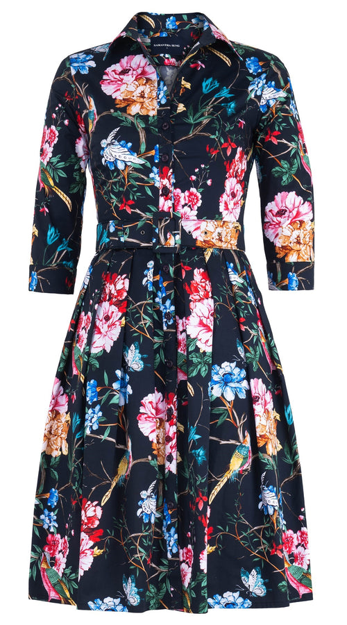 Audrey Dress #1 Shirt Collar 3/4 Sleeve Regular Length Cotton Stretch (Heart Manor Small)
