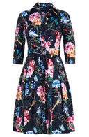 Audrey Dress #1 Shirt Collar 3/4 Sleeve Regular Length Cotton Stretch (Heart Manor)