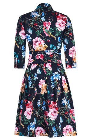 Audrey Dress #1 Shirt Collar 3/4 Sleeve Regular Length Cotton Stretch (Heart Manor)