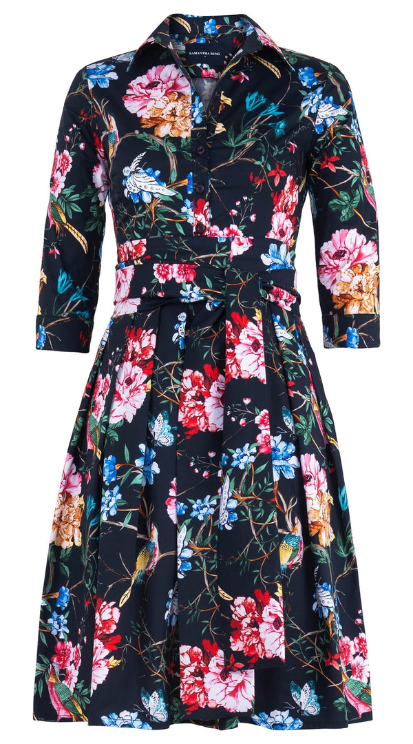 Audrey Dress #1 Shirt Collar 3/4 Sleeve Regular Length Cotton Stretch (Heart Manor Small)