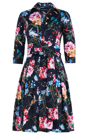 Audrey Dress #1 Shirt Collar 3/4 Sleeve Regular Length Cotton Stretch (Heart Manor)