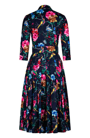 Audrey Dress #2 Shirt Collar 3/4 Sleeve Midi Length Cotton Stretch (Heart Manor)
