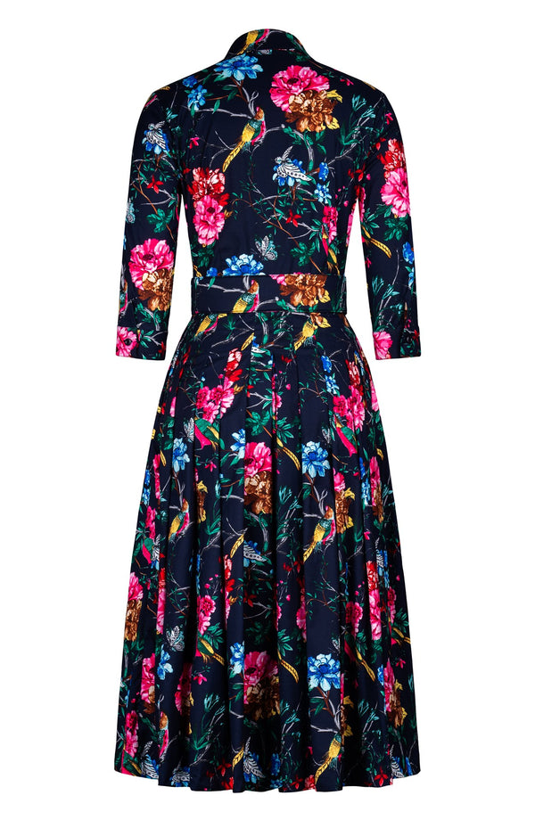 Audrey Dress #2 Shirt Collar 3/4 Sleeve Midi Length Cotton Stretch (Heart Manor)