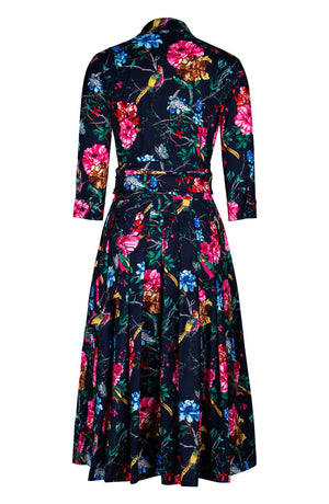Audrey Dress #2 Shirt Collar 3/4 Sleeve Midi Length Cotton Stretch (Heart Manor)