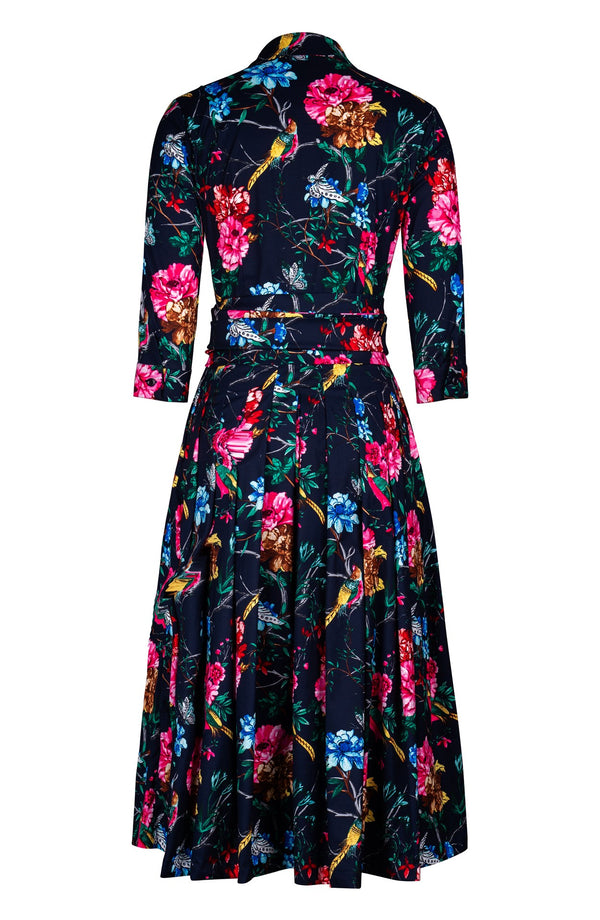 Audrey Dress #2 Shirt Collar 3/4 Sleeve Midi Length Cotton Stretch (Heart Manor)