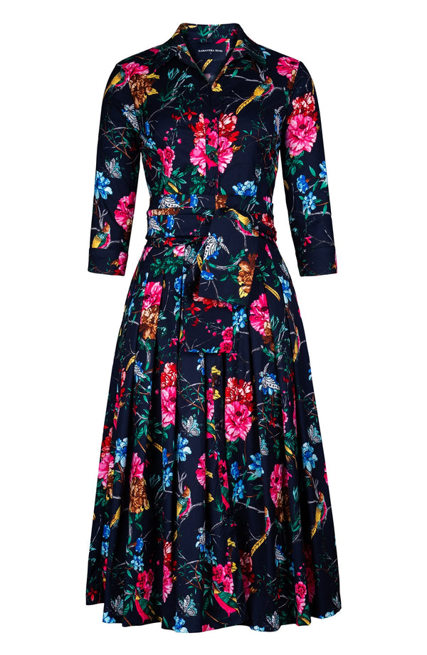 Audrey Dress #2 Shirt Collar 3/4 Sleeve Midi Length Cotton Stretch (Heart Manor)