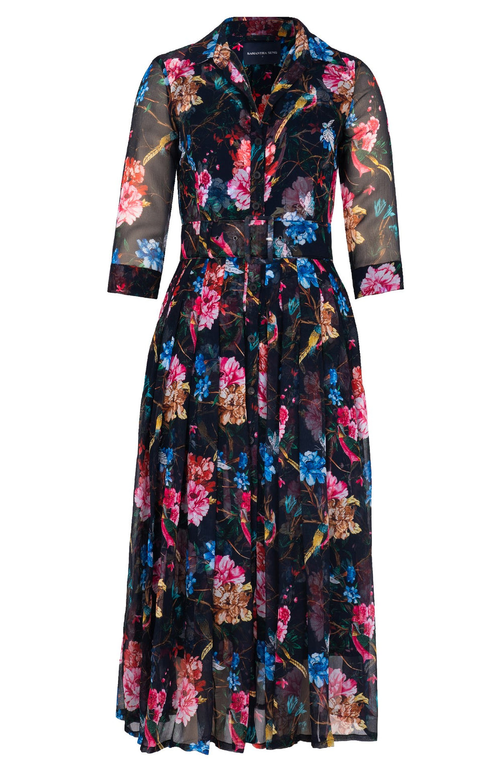 Audrey Dress #4 Shirt Collar 3/4 Sleeve Midi Plus Length Silk GGT (Heart Manor)