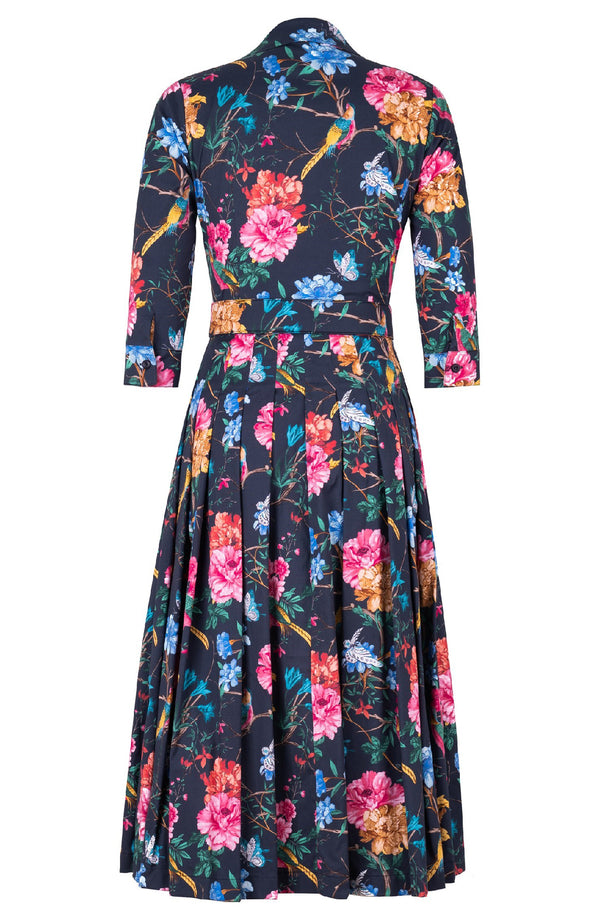 Audrey Dress #4 Shirt Collar 3/4 Sleeve Midi Length Cotton Stretch (Heart Manor)