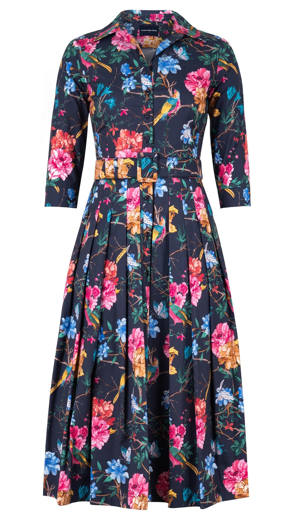 Audrey Dress #4 Shirt Collar 3/4 Sleeve Midi Length Cotton Stretch (Heart Manor Small)
