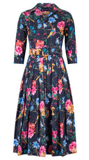 Audrey Dress #4 Shirt Collar 3/4 Sleeve Midi Length Cotton Stretch (Heart Manor Small)