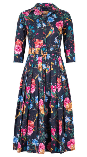 Audrey Dress #4 Shirt Collar 3/4 Sleeve Midi Length Cotton Stretch (Heart Manor Small)