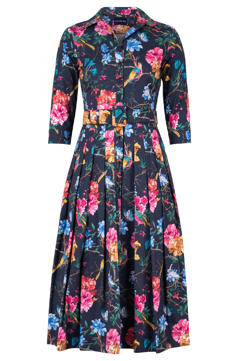 Audrey Dress #4 Shirt Collar 3/4 Sleeve Midi Length Cotton Stretch (Heart Manor)