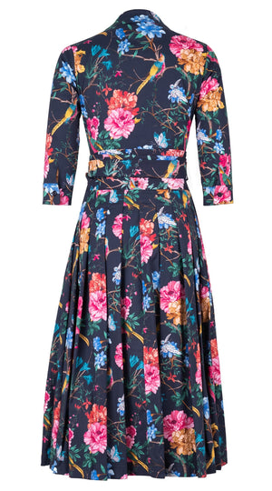 Audrey Dress #4 Shirt Collar 3/4 Sleeve Midi Length Cotton Stretch (Heart Manor Small)