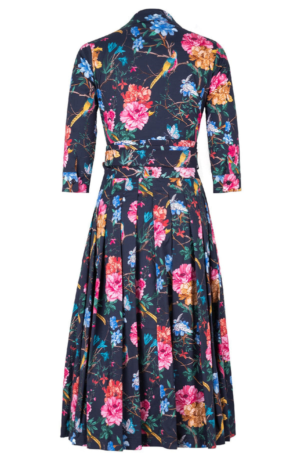 Audrey Dress #4 Shirt Collar 3/4 Sleeve Midi Length Cotton Stretch (Heart Manor)