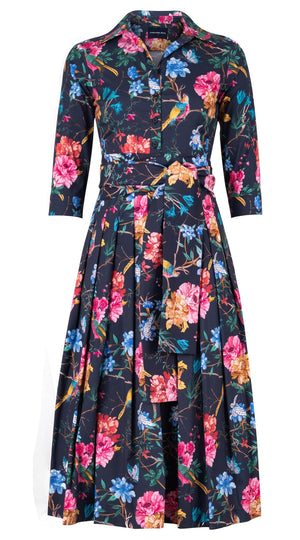 Audrey Dress #4 Shirt Collar 3/4 Sleeve Midi Length Cotton Stretch (Heart Manor Small)
